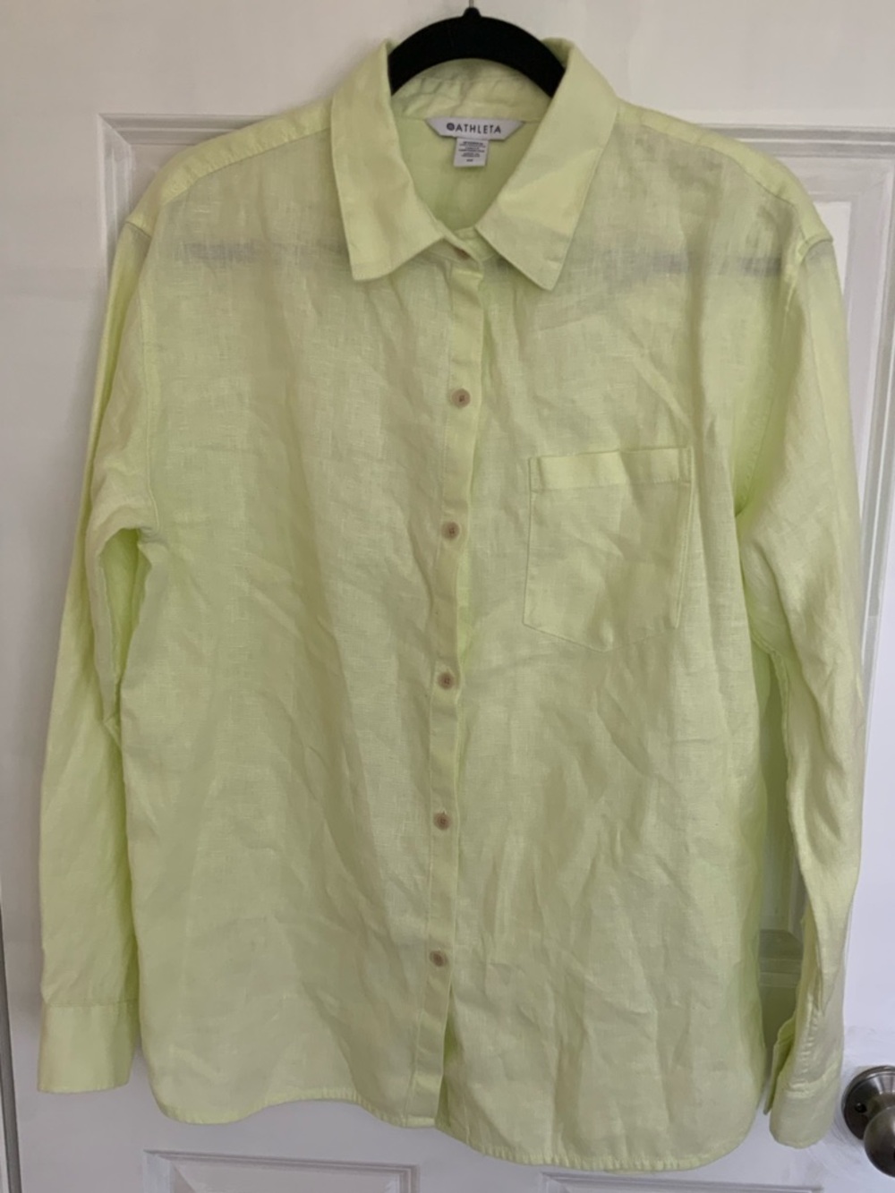 Athleta Pale Lime Linen Button-Up Shirt